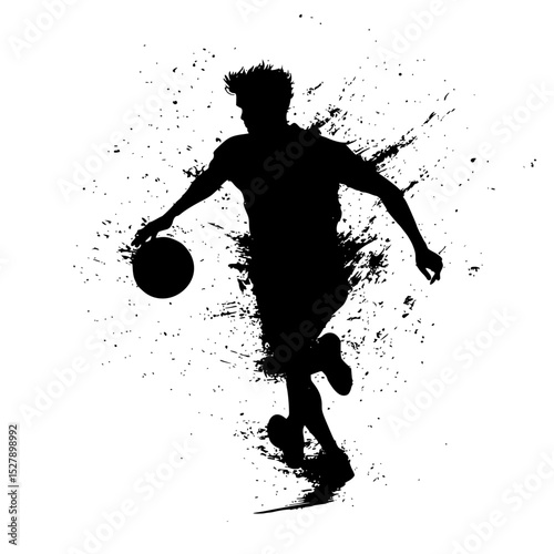 a silhouette of a soccer player with a ball ball, basketball, basketball player, man, silhouette, soccer player , Generative art.