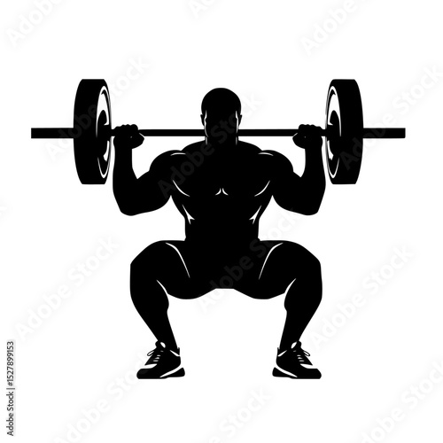 a silhouette of a weightlifter lifting a barbell black, man, silhouette , Generative art.