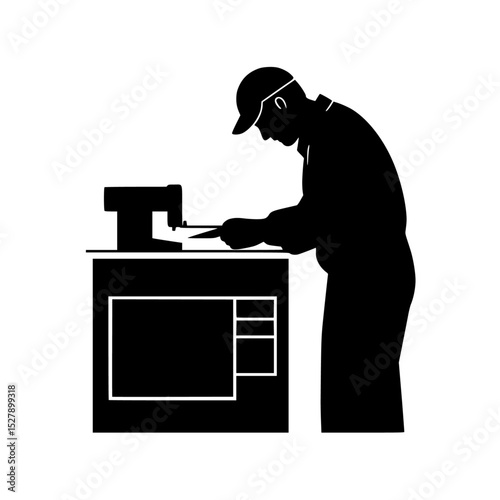 a black silhouette of a person cutting something black, man, person, silhouette , Generative art.