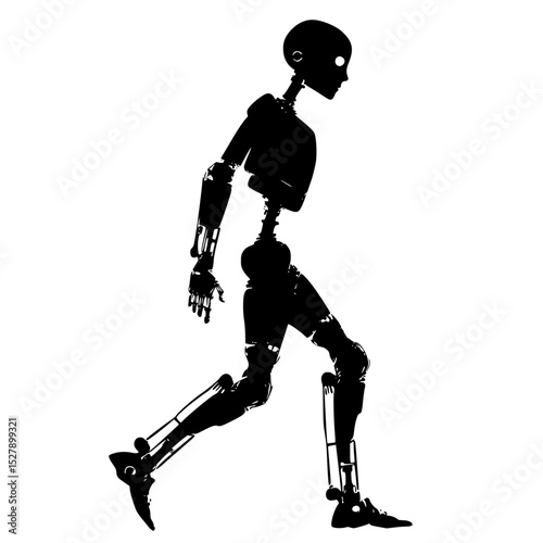 a black silhouette of a robot with a broken leg black, leg, man, robot, silhouette , Generative art.