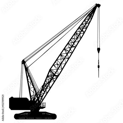 a black silhouette of a crane on a white background black, crane, silhouette , Generative art.