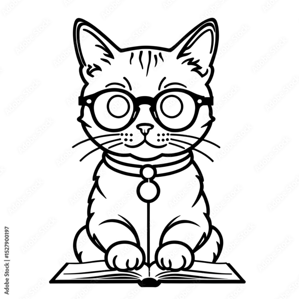 Obraz premium 読書中の猫｜Cat Reading a Book