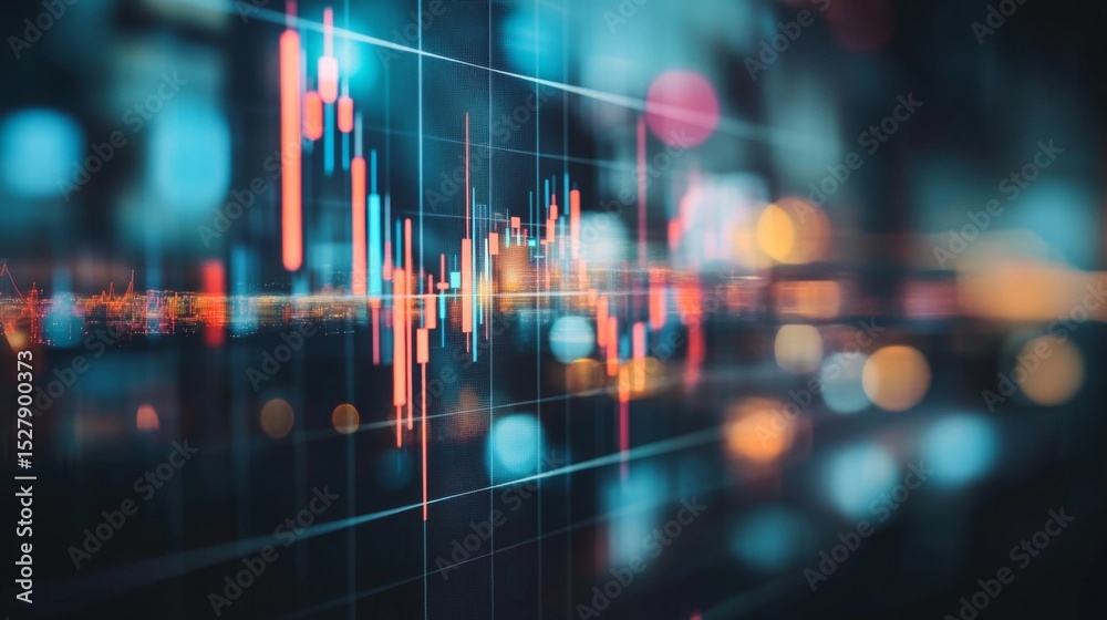 Fototapeta premium A minimalist image of candlestick charts on a monitor, showing price movements and trading volumes, symbolizing technical analysis in stock trading.