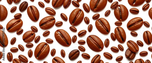Seamless pattern of brown coffee bean silhouettes on white background,  art,  silhouette