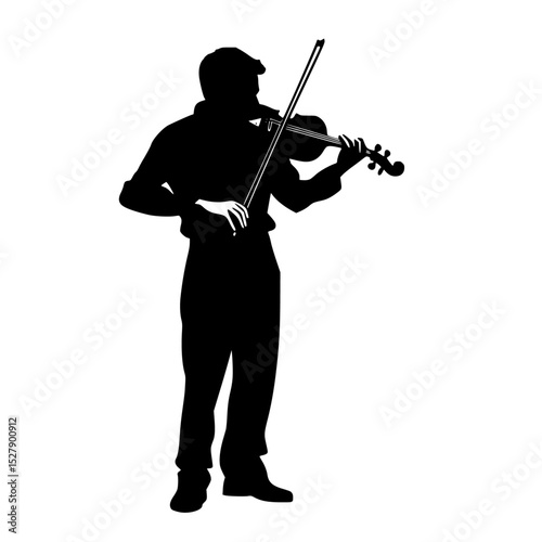 a black silhouette of a man playing the violin black, man, play, silhouette, stand, violin , Generative art.