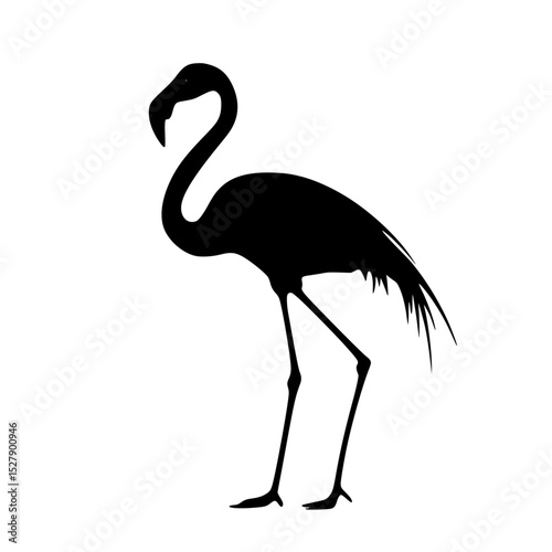 a black silhouette of a flamingo standing on its hind legs black, flamingo, icon, illustration, leg, silhouette, stand , Generative art.