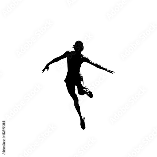 a black and white silhouette of a woman jumping on a skateboard black, jump, leg, man, silhouette, skateboard, woman , Generative art.