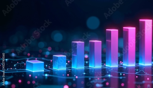 Neon Bar Graph Displaying Data Growth on a Futuristic Interface