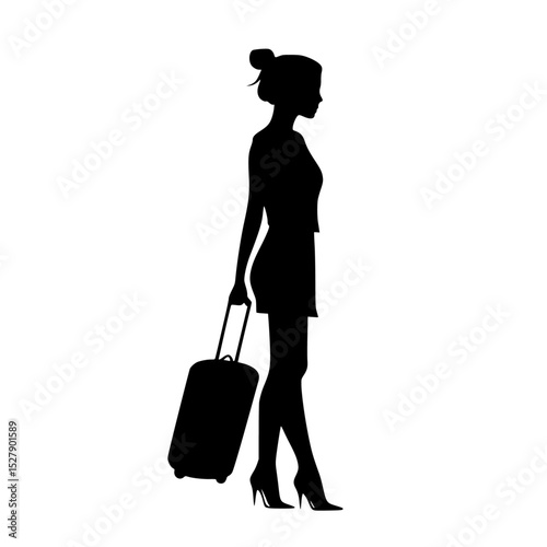 black silhouette of a woman with a bag of luggage bag, black, girl, luggage, silhouette, suitcase, woman , Generative art.