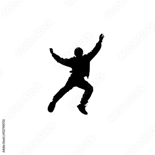 a black and white silhouette of a snowboarder in mid air arm, black, jump, man, silhouette, snowboarder , Generative art.
