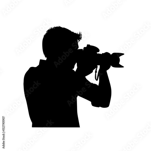 a black and white silhouette of a man taking a picture black, camera, man, photo, photographer, picture, silhouette , Generative art.