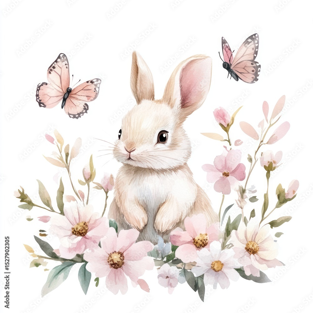 Obraz premium Pastel bunny in floral setting