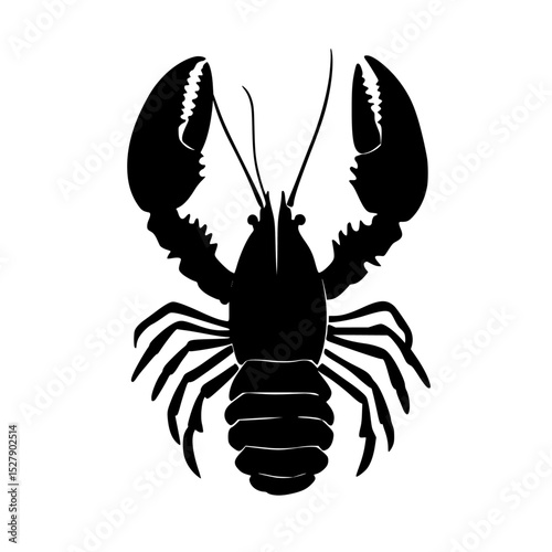 a black and white silhouette of a lobster black, icon, lobster, logo, silhouette , Generative art.
