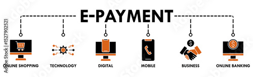 E-Payment banner web icon set vector symbol illustration concept of internet banking with icon of online shopping, technology, digital, mobile, business and online banking
