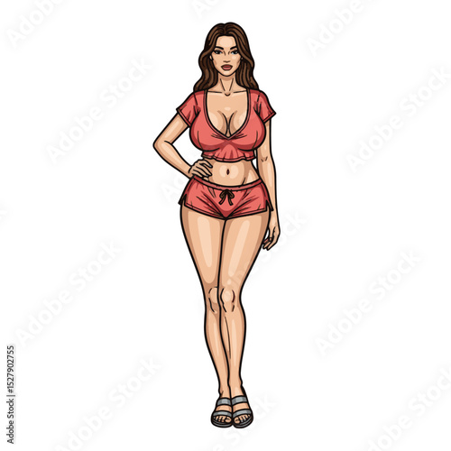 Stylish woman wearing pink lingerie standing confidently showcasing fashion and beauty