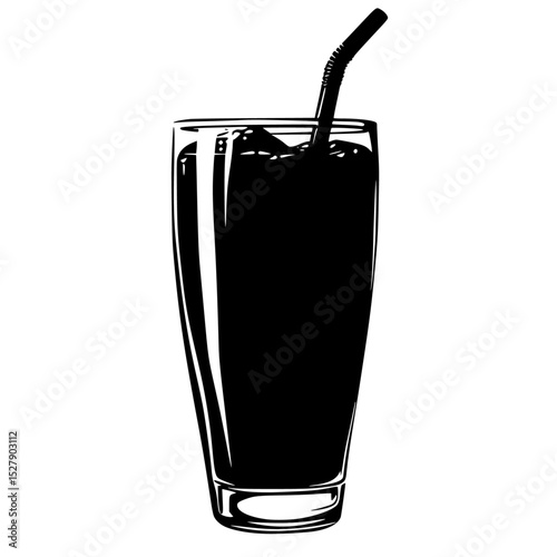 a tall glass of juice with a straw icon in simple style on a white background black, drink, glass, icon, juice, silhouette, straw, style, tall , Generative art.