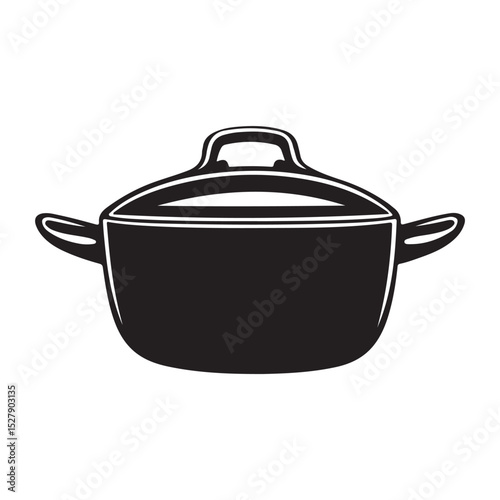 Black silhouette of a cooking pot with a lid for food preparation, pot lid silhouette vector illustration black and white