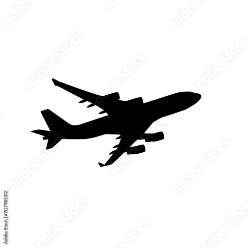 a black and white silhouette of a plane flying in the sky airplane, black, fly, jet, plane, silhouette, sky , Generative art.