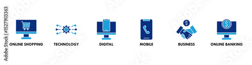 E-Payment banner web icon set vector symbol illustration concept of internet banking with icon of online shopping, technology, digital, mobile, business and online banking