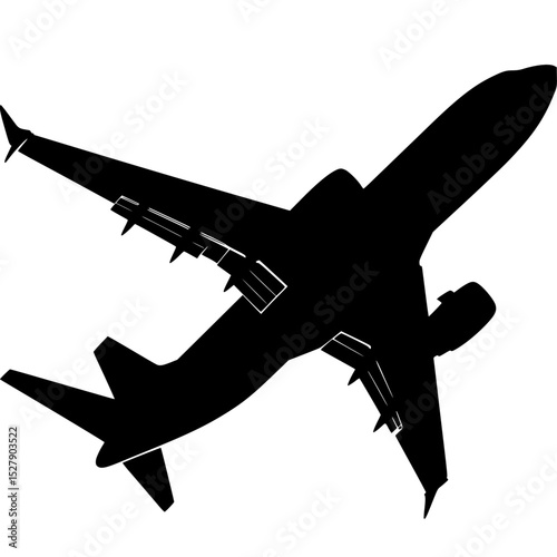 a black and white silhouette of an airplane flying airplane, black, fly, plane, silhouette, sky , Generative art.