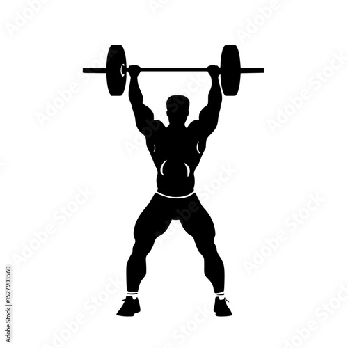 a silhouette of a man lifting a barbell over his head black, head, man, silhouette , Generative art.
