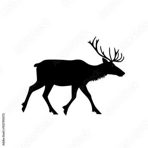 a black silhouette of a reindeer with horns black, deer, horn, reindeer, silhouette, walk , Generative art.