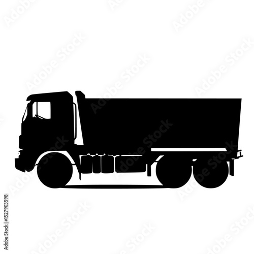 a black and white icon of a dump truck black, icon, silhouette, truck , Generative art.