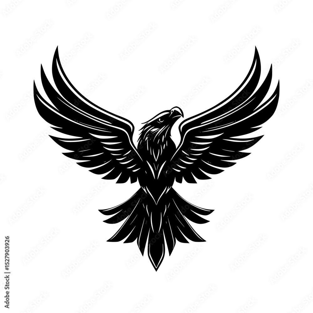 Obraz premium black and white icon of an eagle in flight bird, black, eagle, flight, icon, symbol, wing , Generative art.