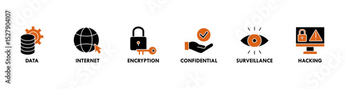 Privacy banner web icon set vector illustration concept with icon of data, internet, encryption, confidential, surveillance and hacking