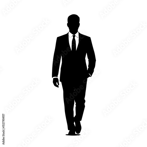 a silhouette of a man wearing a suit and tie black, man, silhouette, suit, tie, walk, wear , Generative art.