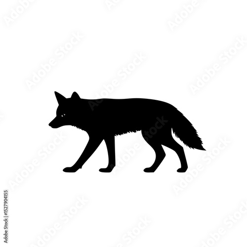 a black and white silhouette of a wolf or fox black, fox, gray, silhouette, stand, wolf , Generative art.
