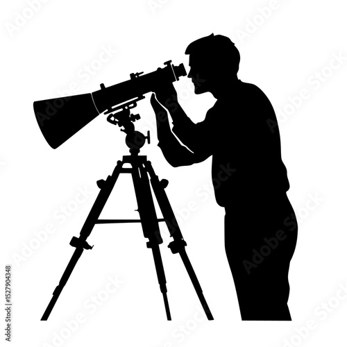 a silhouette of a man looking at the stars in the sky black, look, man, silhouette, sky, star, telescope 