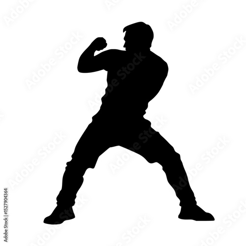 a black silhouette of a kickboxer on a white background black, man, silhouette