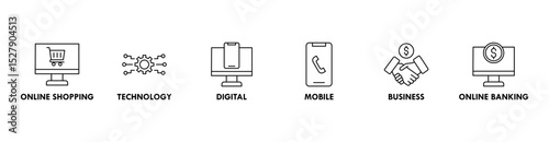 E-Payment banner web icon set vector symbol illustration concept of internet banking with icon of online shopping, technology, digital, mobile, business and online banking