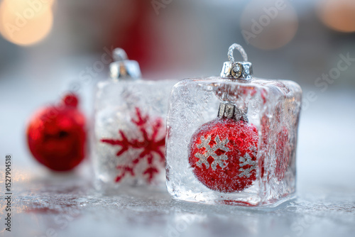 Christmas ornaments in block of ice