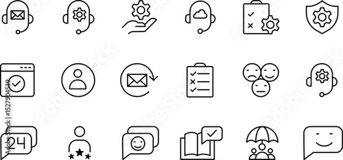 Customer Support Icons  A Comprehensive Set of 20 Line Icons for Website and App Design, Featuring Feedback, 24/7 Service, Security, and More.