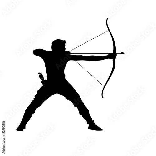 a black silhouette of a man shooting a bow and arrow arrow, black, bow, man, shoot, silhouette , Generative art.
