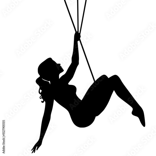 a black silhouette of a woman swinging on a swing black, girl, hang, rope, silhouette, swing, swinge, woman , Generative art.