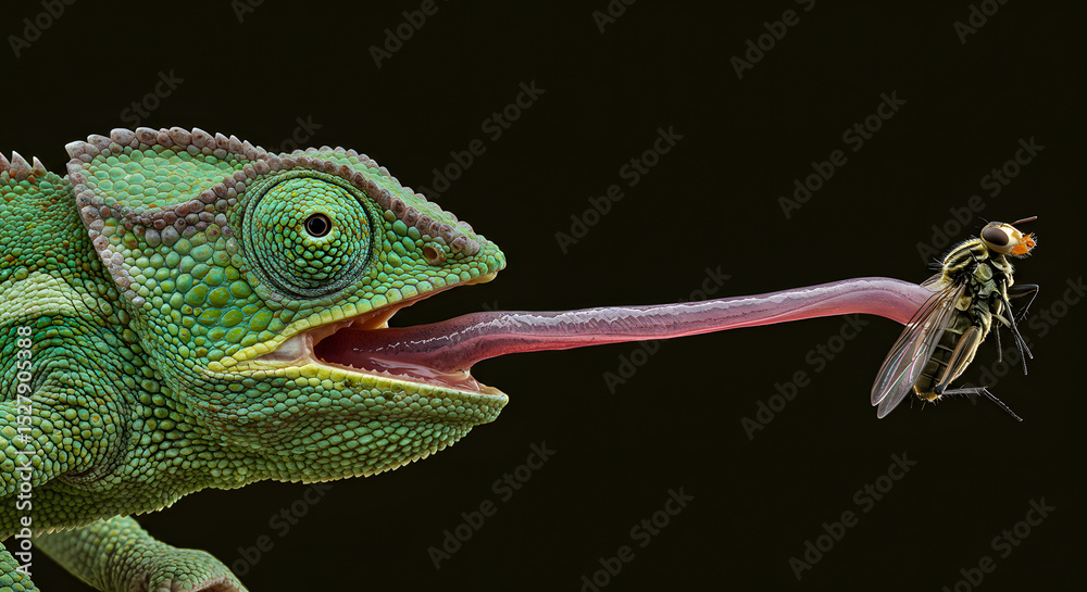 Fototapeta premium Chameleon Catching a Fly