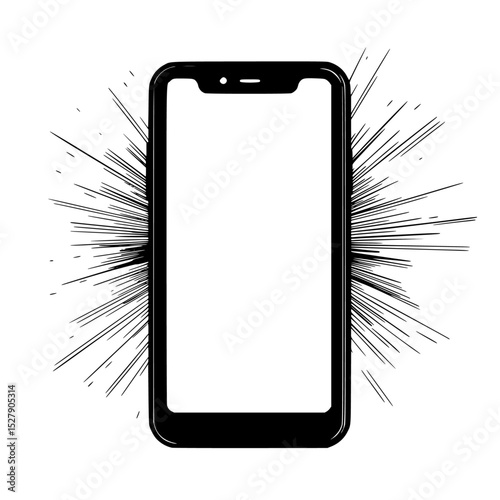 black smartphone with abstract rays on the screen abstract, black, icon, phone, ray, screen, smartphone , Generative art.
