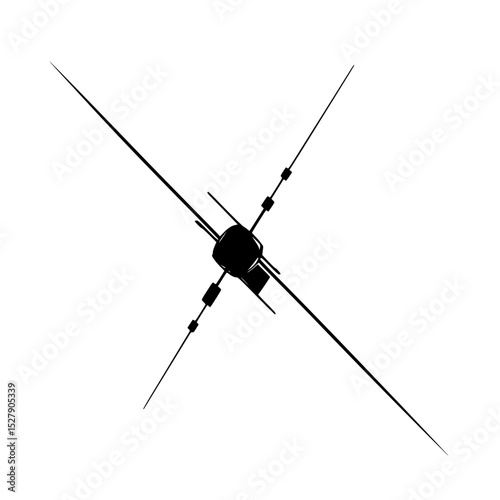 a black silhouette of a satellite on a white background antenna, black, camera, fishing rod, satellite, silhouette , Generative art.