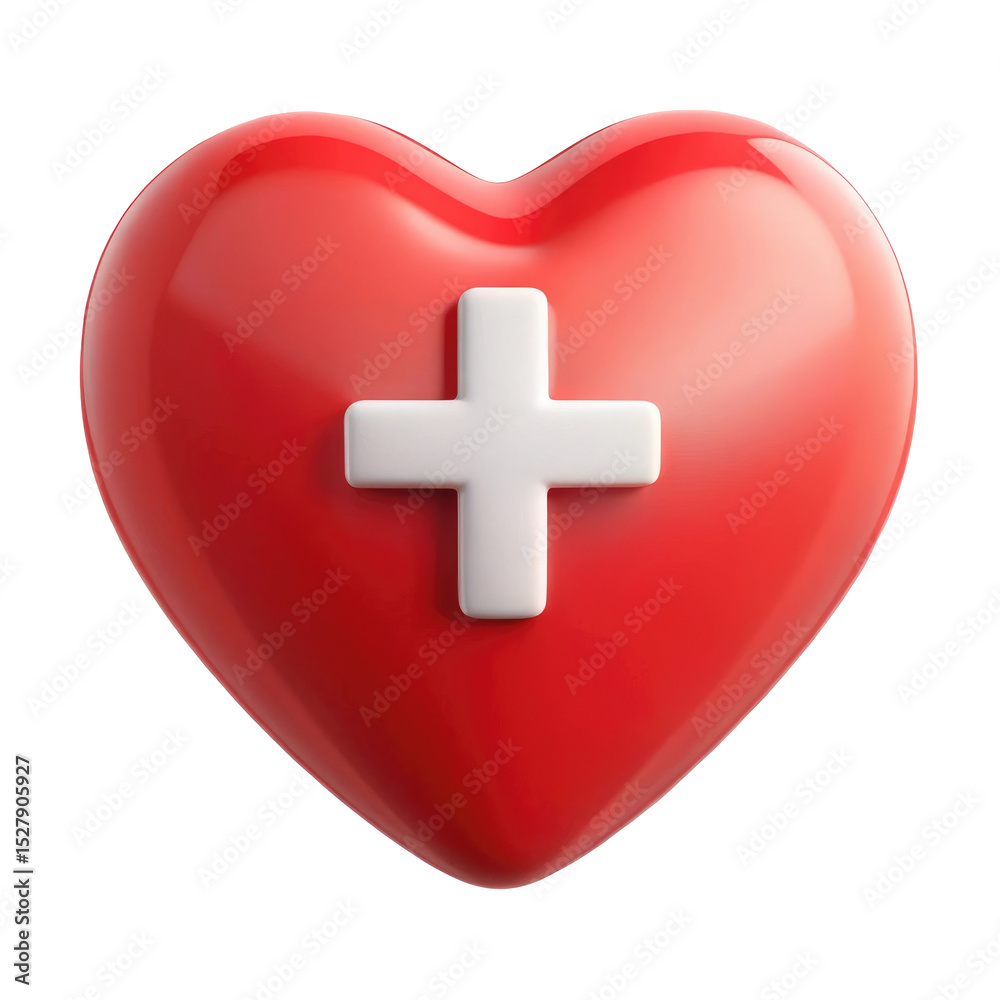Obraz premium heart with cross plastic 3d icon in cartoon plasti