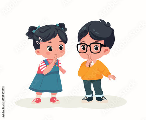 kids making shhh  be quiet  secret expression 