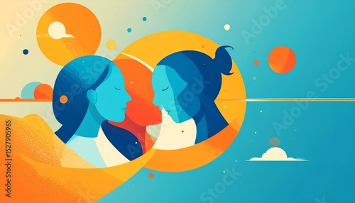 Abstract Women Contemplating, Colorful Landscape