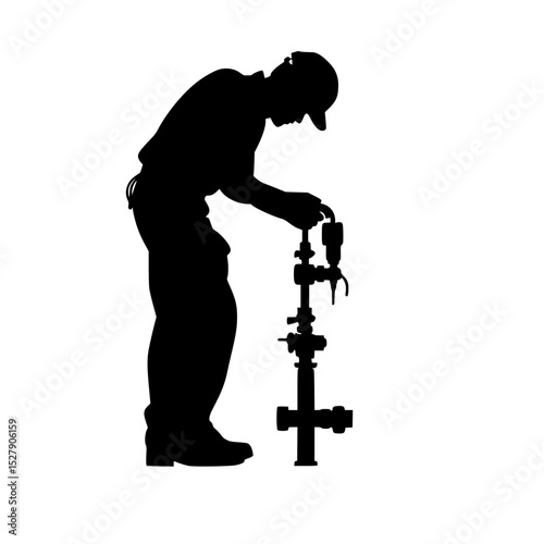 black silhouette of a plumber on a white background black, man, silhouette