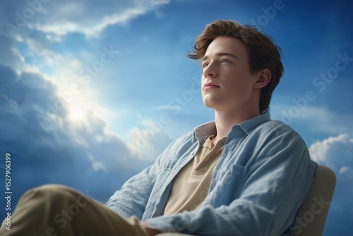 A young man sits, looking w...