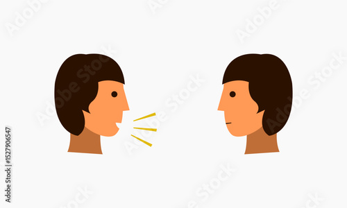 An illustration of two people facing each other, where one person is speaking while the other listens attentively, symbolizing communication or conversation.