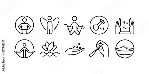 Wellness and self-care black line icon set – vector illustrations