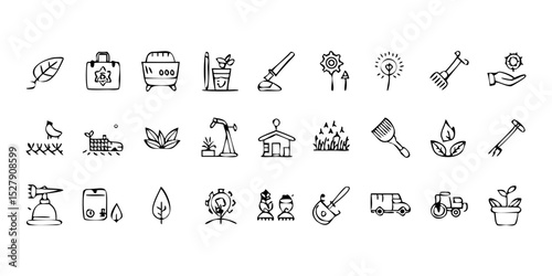 Lawn care service line icon set – vector pictograms on transparent background

