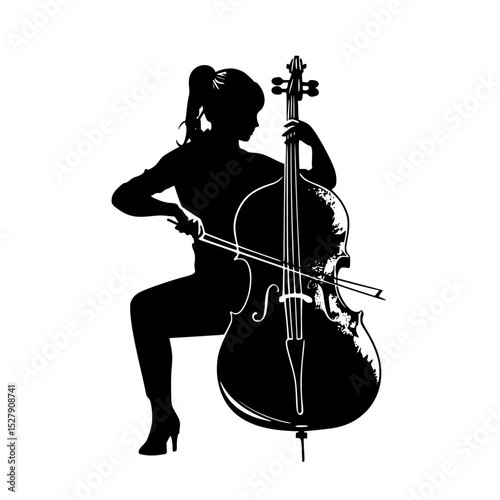 a black silhouette of a woman playing a cello or bass bass, black, cello, girl, instrument, play, play on, silhouette, woman 